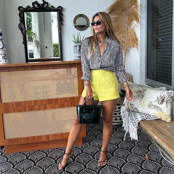 Pants - Vintage 70s yellow tailored high waisted shorts made in Paris size small